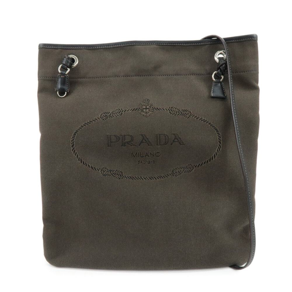 Prada Logo Jacquard Leather Crossbody Bag Dark Brown